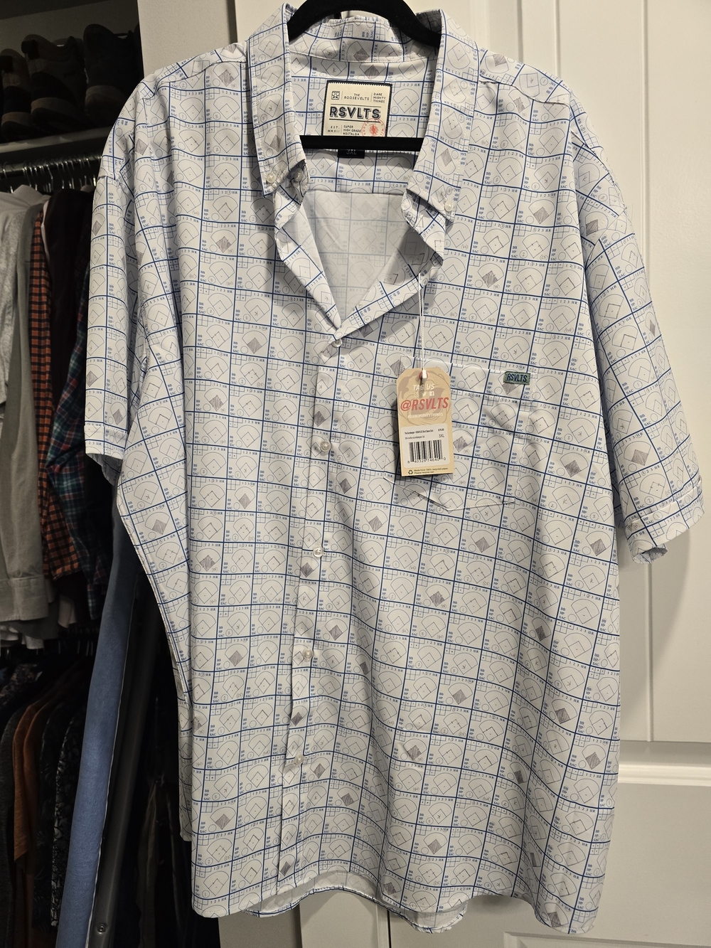RSVLTS White Baseball Scorekeeper Short-Sleeve Button-Down Shirt 3XL